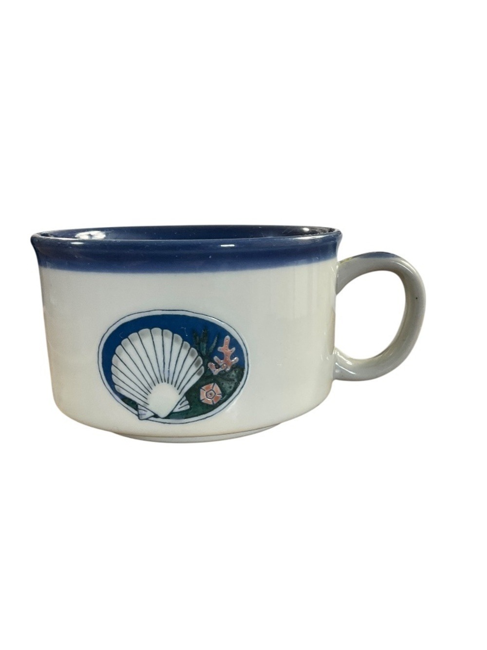 Otagiri Japan Seashell Coffee Mug 16 Oz Blue White Coastal Beach Nautical